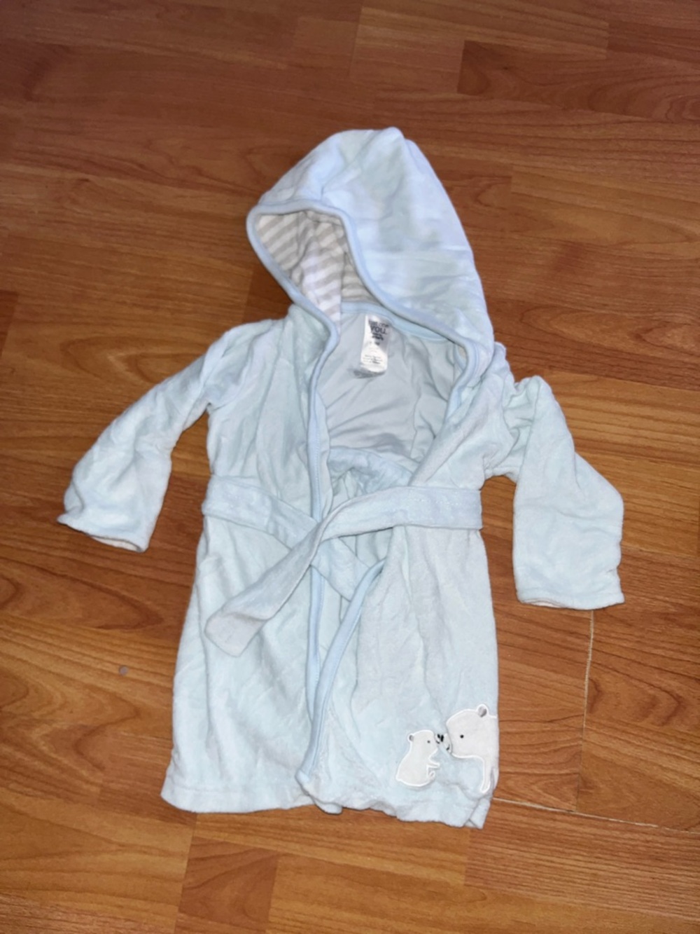 Carter's Light Blue Hooded Kids Bath Robe with Polar Bear Appliqué